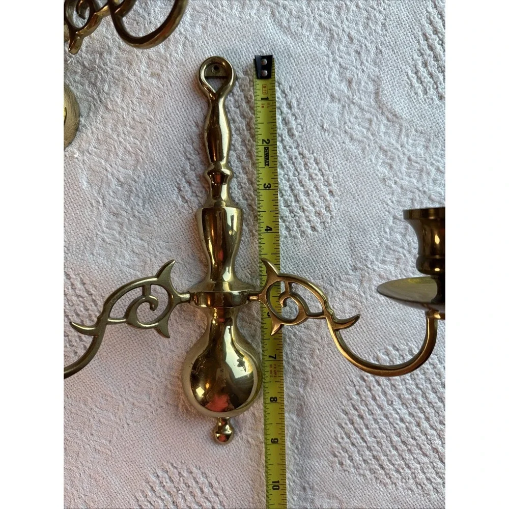 VTG Brass 2-Arm Wall Sconce Candle Holders Polished Gold Baroque Scroll Set of 2